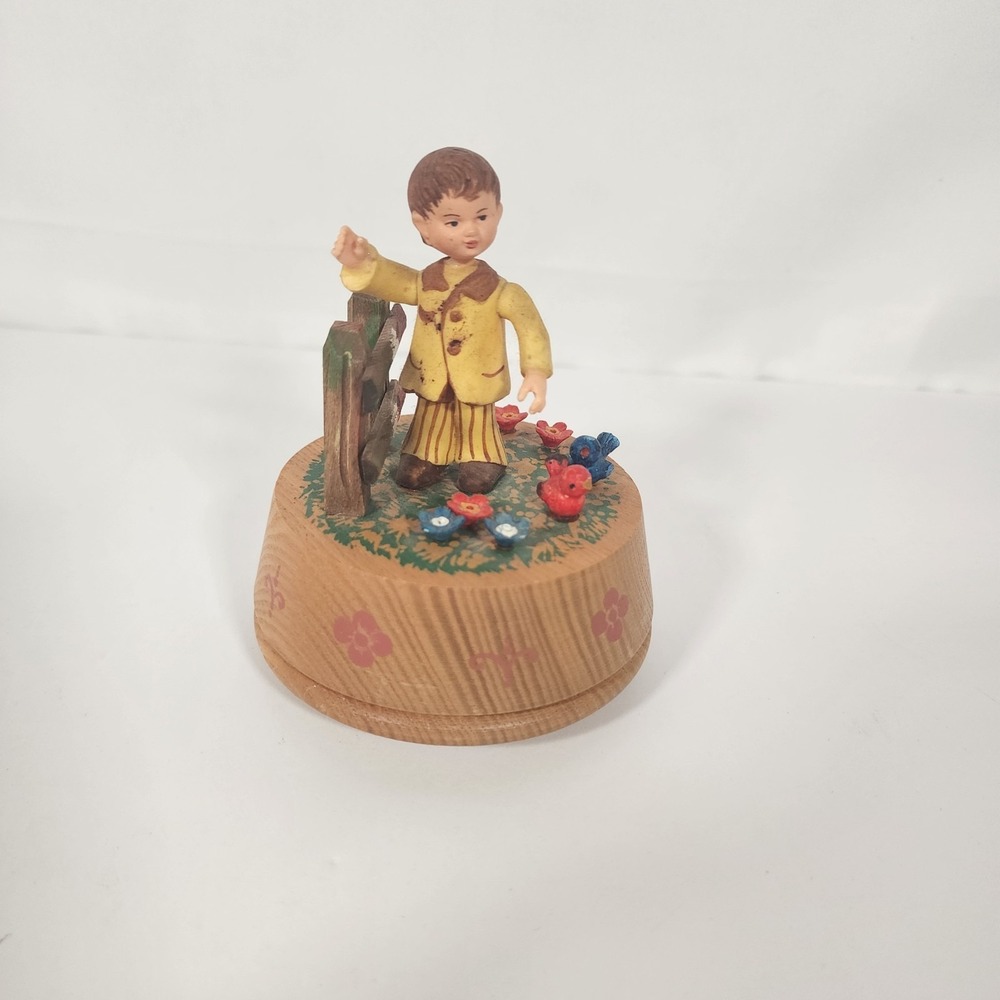 Vintage ANRI Italy Music Box Dancer Hand Carved Wood Boy Music Box